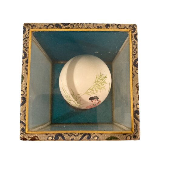 Vintage Chinese Hand Painted Egg In Glass Display Case - Picture 5 of 9